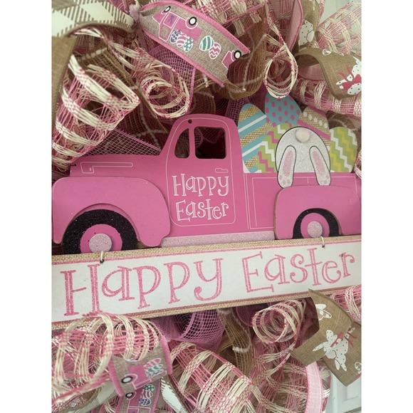 Easter Bunny Deco Mesh & Ribbon Spring Wreath Front Door Hanger Home Decor - Picture 2 of 9